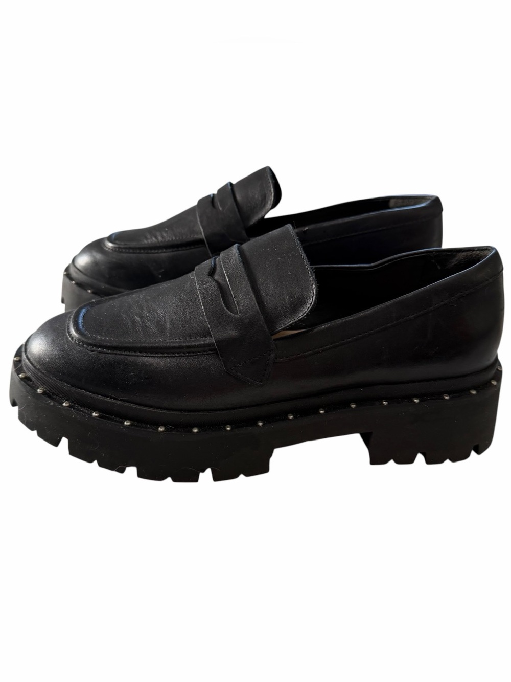 Schutz 6.5‎ Black Christie Studed Chunky Lug Soles Leather Loafer S2